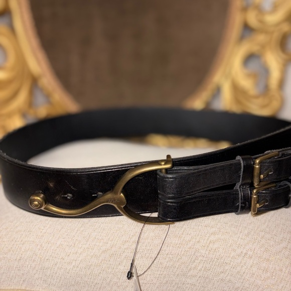 Ralph Lauren Accessories - Ralph Lauren Black Double-Strap Leather Belt with Brass Buckles